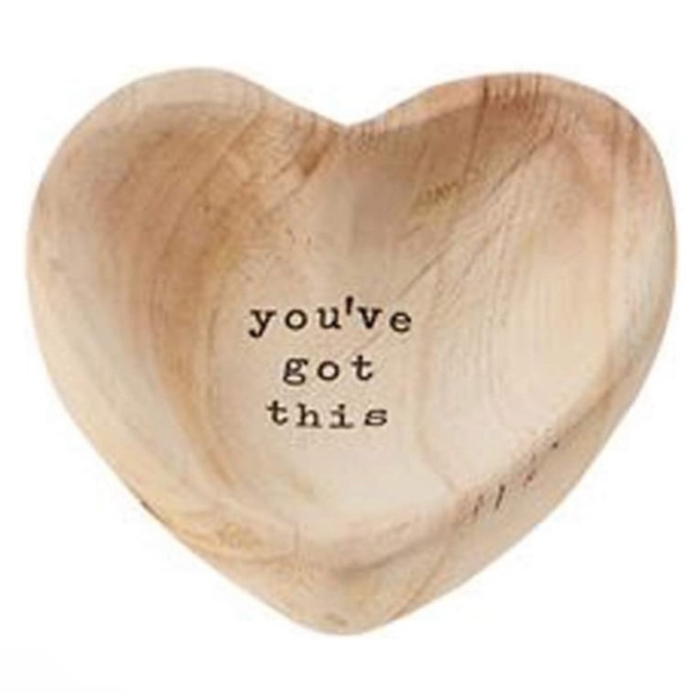 NWT Mud Pie “You’ve Got This” Wooden Heart Shaped Trinket Dish 5 x 5”